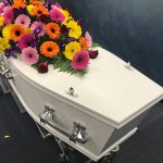 White Blue Coffin Display By Perth Cremations and Burials WA